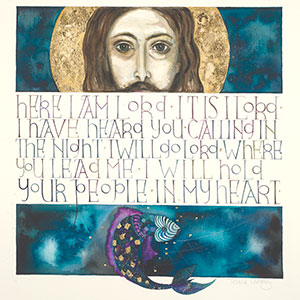 Here I Am Lord: Religious prayer calligraphy by Tess Cooling